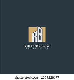 RB initial letter building logo for real estate with square design