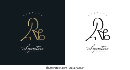 RB Initial Logo Design in Gold Handwriting Style. R and B Signature Logo or Symbol for Wedding, Fashion, Jewelry, Boutique, Botanical, Floral and Business Identity