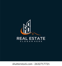 RB initial monogram building and roof logo for real estate with creative circle style design