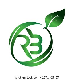 RB initials elegant and trendy logo with a green leaf circle on a white background