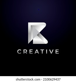 RB letter logo design template with silver color on dark background.
