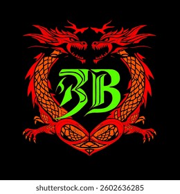
RB letter logo surrounded by two dragons