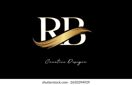 RB Letter Monogram Logo – Elegant Gold Brush Stroke Letter mark for Luxury Branding, Fashion, Boutique  Premium Identity Design

