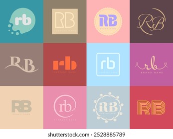 RB logo company template. Letter r and b logotype. Set different classic serif lettering and modern bold text with design elements. Initial font typography. Collection trendy business identity.