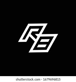 Monograma del logotipo RB con una plantilla de diseño de espacio negativo de estilo inferior aislada en fondo negro