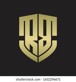 RB Logo monogram with emblem shield shape design isolated gold colors on black background