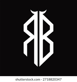 RB-Logo-Monogramm mit Hornform, einzelne schwarz-weiße Designvorlage auf schwarzem Hintergrund