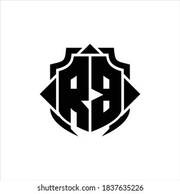 Monograma de logotipo RB con línea de protección y plantilla de diseño de forma de 3 flechas sobre fondo blanco