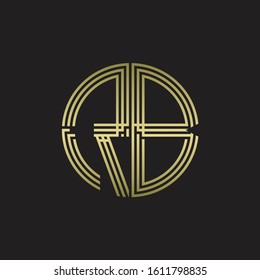 RB Logo monogram triple ribbon style line design template isolated with gold color
