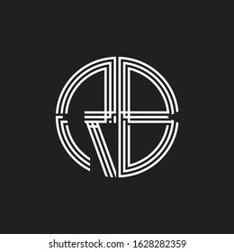 RB Logo monogram triple ribbon style line design template isolated on black background