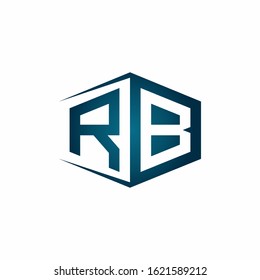 RB monogram logo with hexagon shape and negative space style ribbon design template