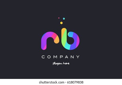 rb r b  creative rainbow green orange blue purple magenta pink artistic alphabet company letter logo design vector icon template