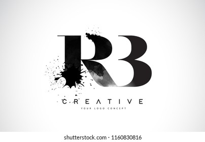 RB R B Letter Logo Design with Black Ink Watercolor Splash Spill Vector Illustration.