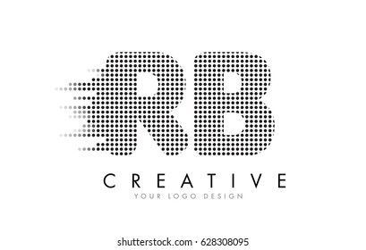 RB R B Letter Logo Design with Black Dots and Bubble Trails.