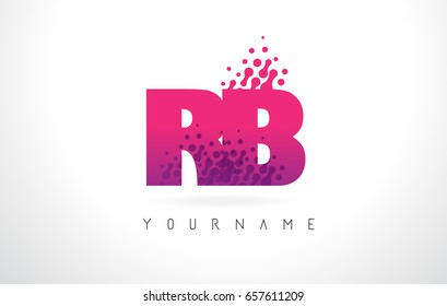 RB R B Letter Logo with Pink Letters and Purple Color Particles Dots Design.