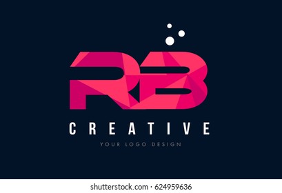 RB R B Purple Letter Logo Design with Low Poly Pink Triangles Concept
