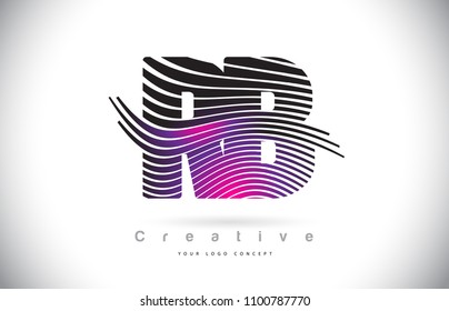 RB R B Zebra Texture Letter Logo Design With Creative Lines and Swosh in Purple Magenta Color Vector.