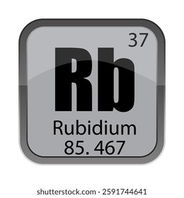 Rb Rubidium tile. Atomic 37 spelled. Mass 85.467 text. Grey chemical element.