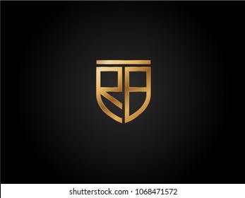 RB shield shape Letter Design in gold color