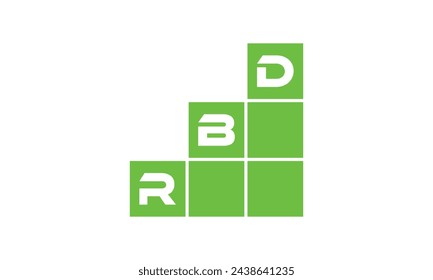 Plantilla de vector de diseño de logotipo financiero de letra inicial RBD. economía, crecimiento, metro, rango, ganancia, préstamo, gráfico, finanzas, beneficios, económico, aumento, flecha arriba, grado, crecido, superior, empresa, escala