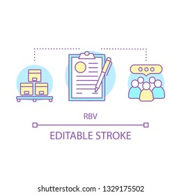 RBV Concept Icon. Resource-based View Idea Thin Line Illustration. Distribution, Delivery, Supply. Corporate Citizenship. Team, HR Management. Vector Isolated Outline Drawing. Editable Stroke