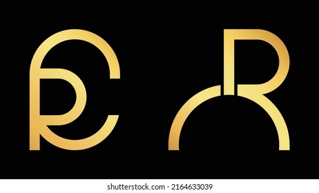 rc abstract letters logo.initials minimal rc, cr gold color icon set