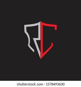 RC Abstract logo monogram with shield elements isolated on black background