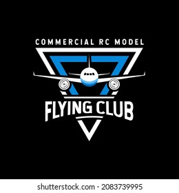 RC Airplane Logo. Commercial RC model flying club logo design. With blue and white color. Premium and luxury vector template