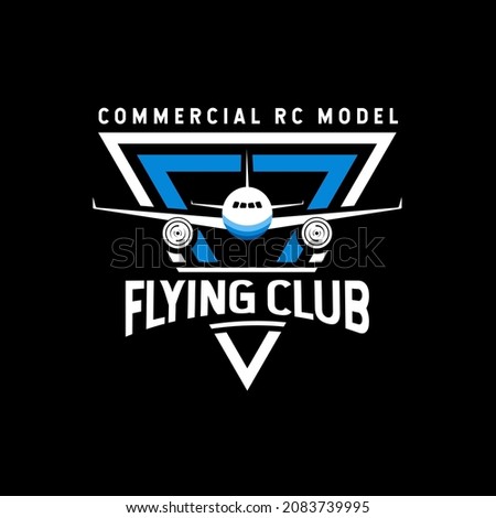 RC Airplane Logo. Commercial RC model flying club logo design. With blue and white color. Premium and luxury vector template