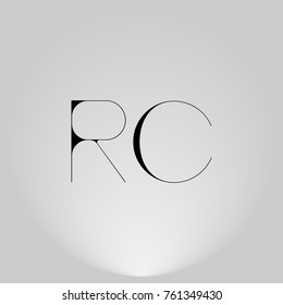 RC Black thin minimalist LOGO Design with Highlight on Gray background.