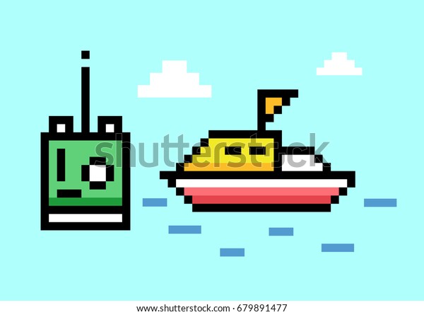 RC Boats and Remote Control - Pixel Art.\
Elements Design. Illustration and\
icon.