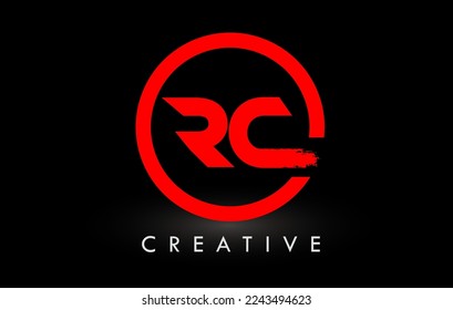 RC Brush Letter Logo Design with Red  Circle. Creative Brushed Letters Icon Logo.