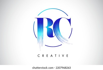 Diseño del logotipo de la carta de punteo del pincel RC. Icono del logotipo de pintura azul con diseño de vectores de círculo elegante.