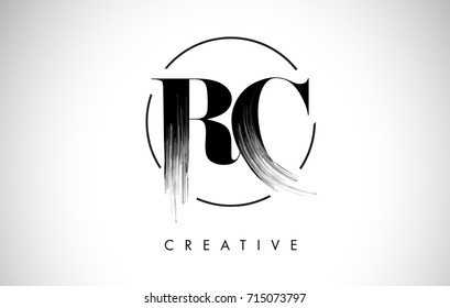 RC Brush Stroke Letter Logo Design. Black Paint Logo Leters Icon with Elegant Circle Vector Design.