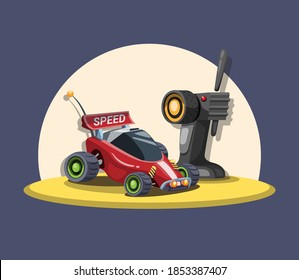 RC Car buggy with remote control in sand concept in cartoon illustration vector svg