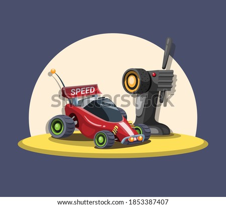 RC Car buggy with remote control in sand concept in cartoon illustration vector