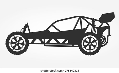 Rc Car Buggy Toy Isolated Silhouette, Vector Illustration.