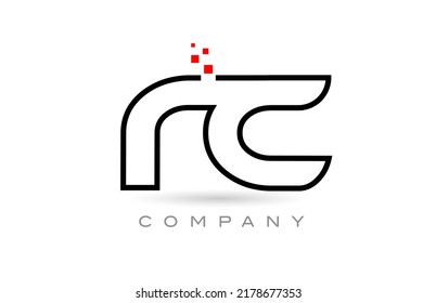 Diseño combinado de iconos con puntos y color rojo del logotipo de la letra del alfabeto conectado a RC. Plantilla creativa para empresas y empresas