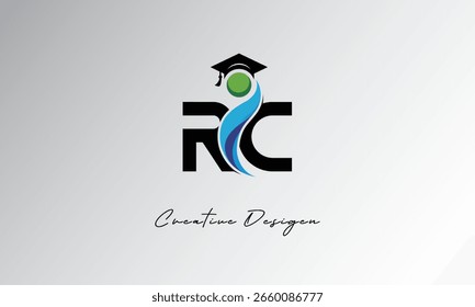 Logotipo creativo de la letra de RC con el casquillo de la graduación y el humano Abstractas – Educación moderna y diseño del símbolo del aprendizaje