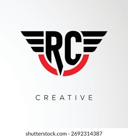 Logotipo de la letra de las alas creativas de RC con el escudo moderno - símbolo potente del negocio y de la marca	
