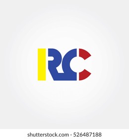 RC flat initial letter logo combining yellow, blue and red