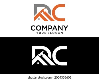 RC house construction with hammer and Initial Letter Logo Design Template Vector Illustration. initial logo DC home abstract