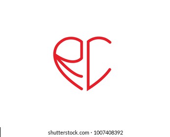 RC initial heart shape red colored logo