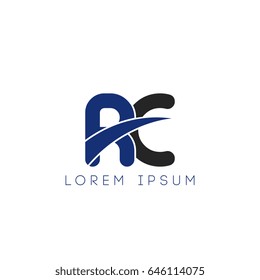 rc initial letter uppercase logo blue and black