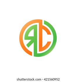 RC initial letters looping linked circle logo orange green