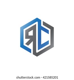 RC initial letters looping linked hexagon logo black gray blue