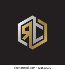 RC initial letters looping linked hexagon elegant logo golden silver black background