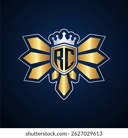 RC initial letters monogram logo for gaming with shield and eagle wing