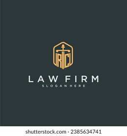 RC initial logo monogram with shield and sword style design for law firm