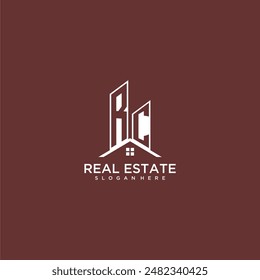 Monograma inicial de RC edificio y logotipo de techo para bienes raíces